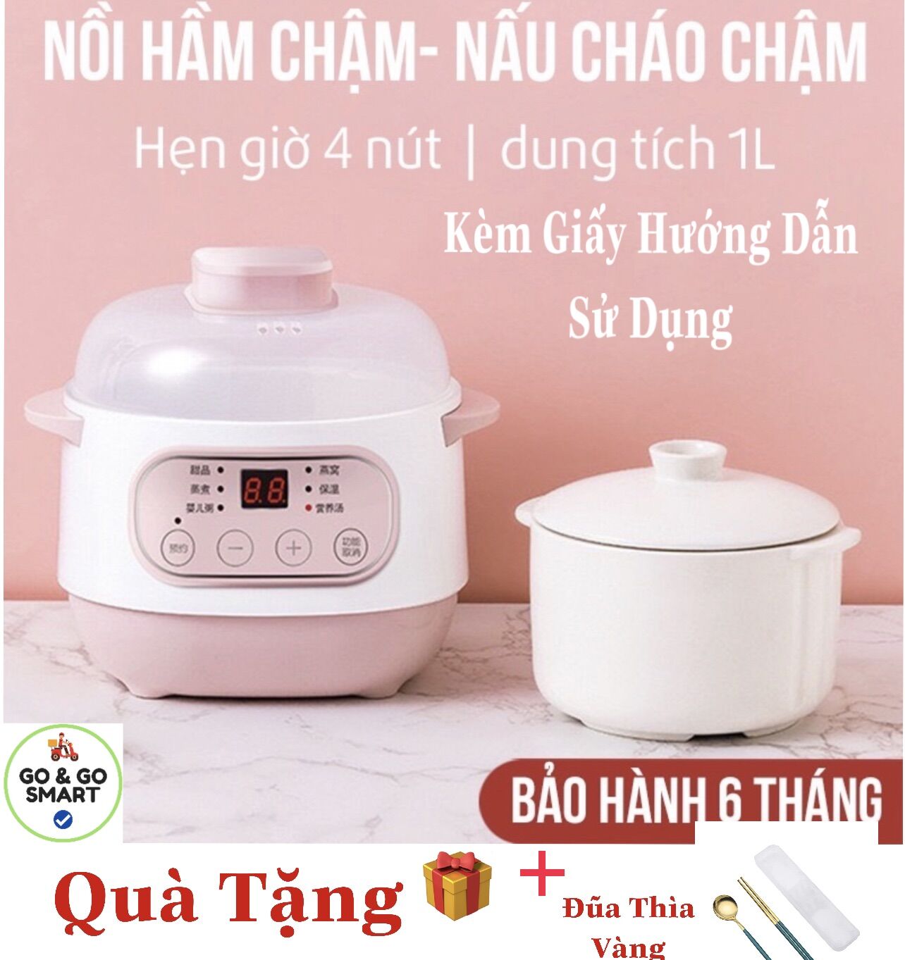 Nồi nấu cháo chậm hầm,ninh đa năng lòng sứ dung tích 1l siêu tiện lợi