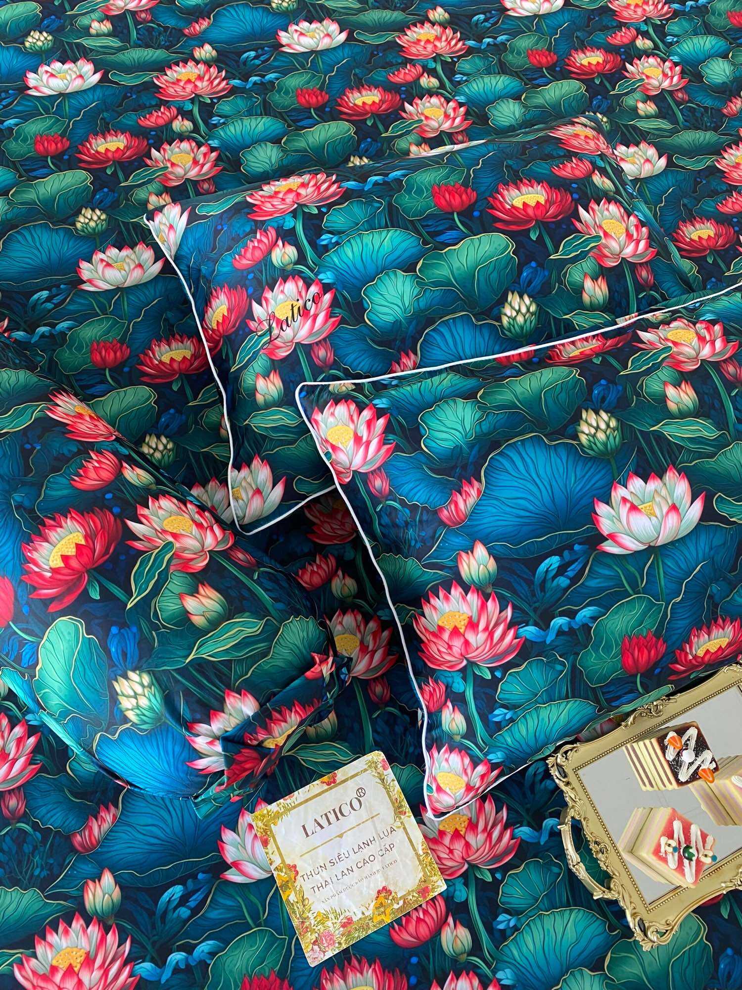 Bộ 4 món drap/ga áo gối THUN LỤA SIÊU LẠNH THÁI LATICO
