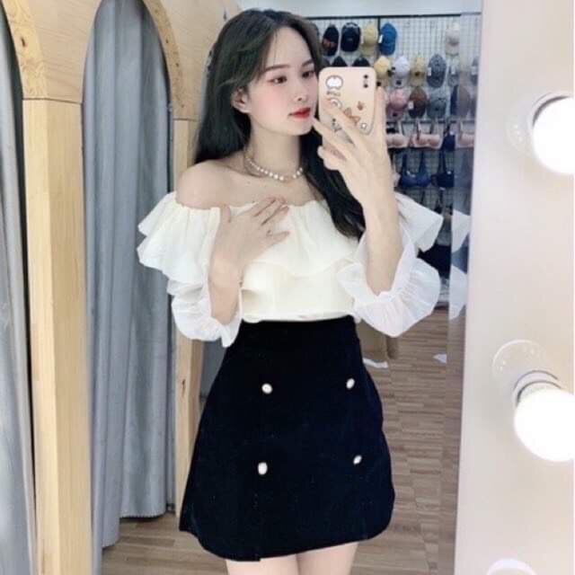 Áo sơ mi trễ vai tiểu thư