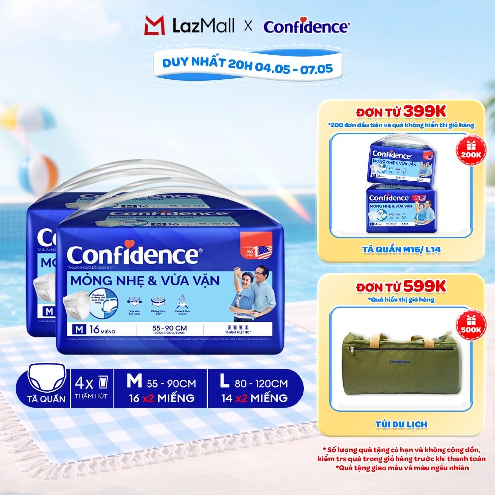 Combo 2 Tã quần người lớn CONFIDENCE SLIMFIT size M/L gói 16/14 miếng