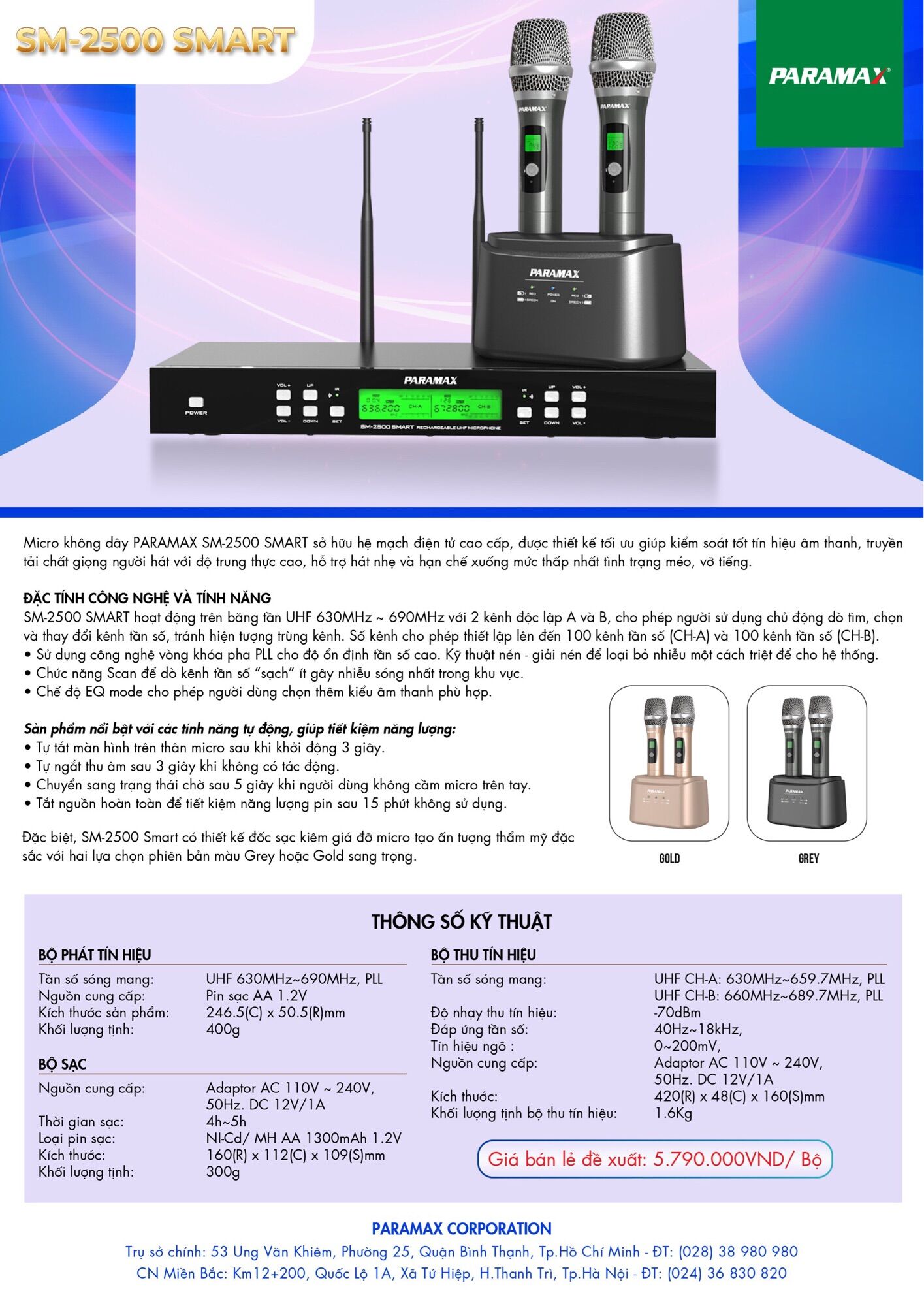 Micro không dây PARAMAX SM2500SMART Chính Hãng