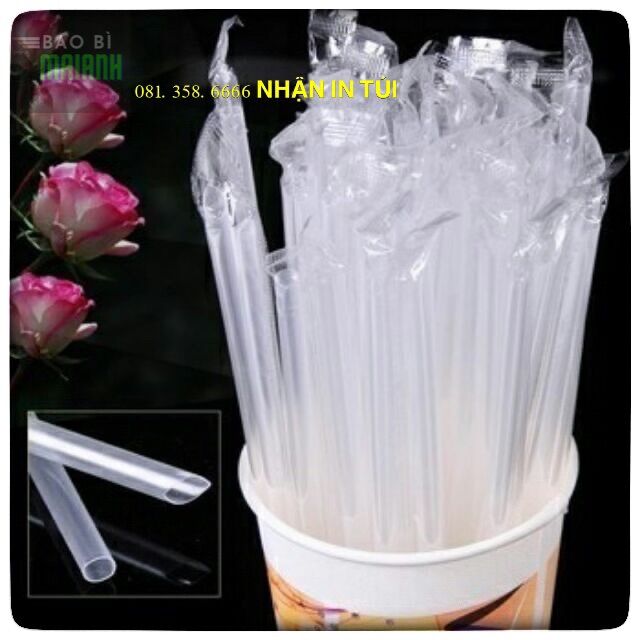 ỐNG HÚT TRÀ SỮA 1KG Ống hút trân châu trong, Ống hút trà sữa, Ống hút nhựa - có màng bọc phi 12