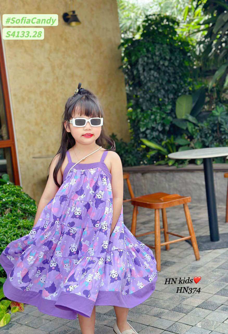 Váy Kuromi babydoll cho bé gái 10-30kg Đầm 2 dây bé gái mặc hè, đi biển, đi chơi