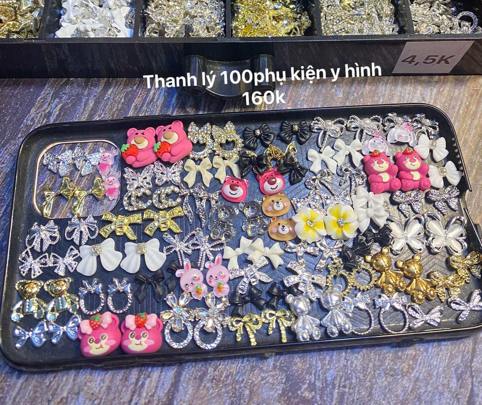 Combo 100 phụ kiện làm nail (charm, sticker,..)