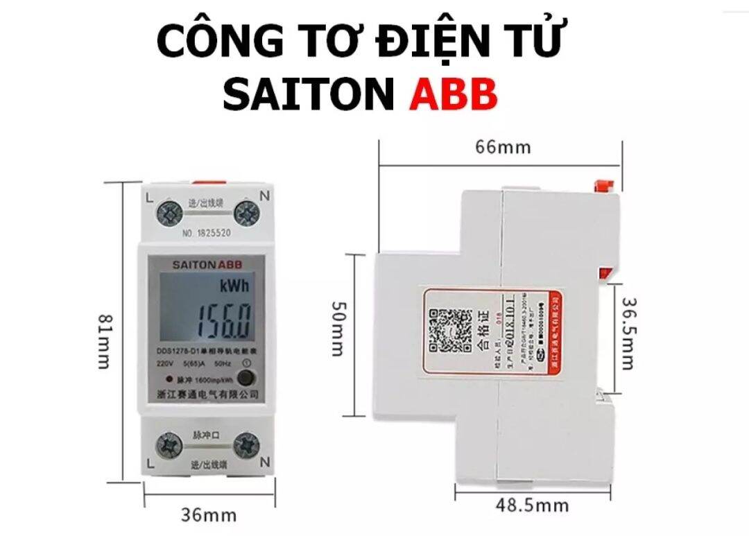 Công tơ điện tử SAITON ABB 65A để đo công suất tiêu thụ điện gia đình, đồng hồ đo điện