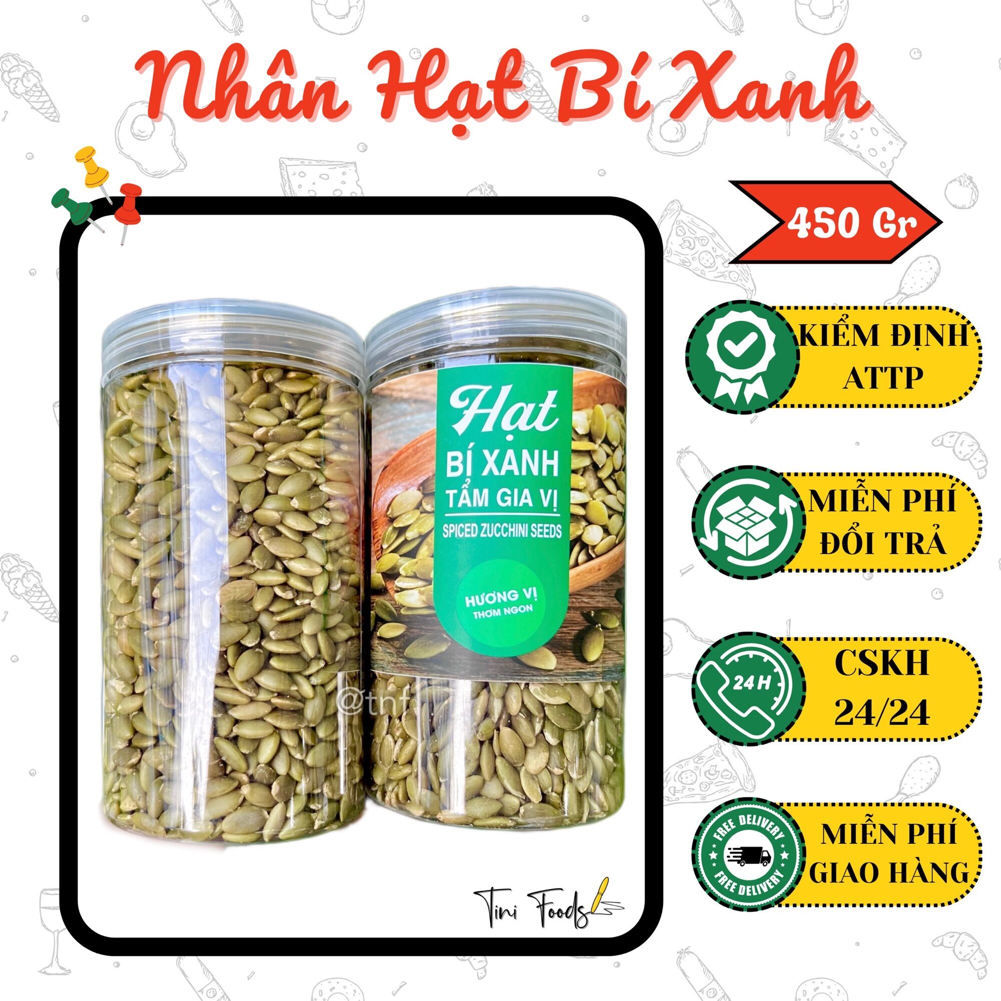 Nhân hạt bí xanh ấn độ tách vỏ tẩm vị 450gr