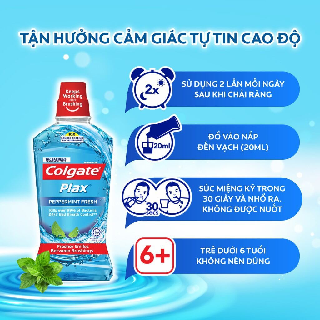 [ Tặng ly nhựa 2 lớp có nắp] Nước súc miệng Colgate Plax chai 500ml