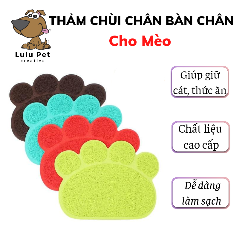Thảm chùi chân cho mèo hình bàn chân xinh xắn - thảm hứng cát mèo, chống rơi vãi đồ ăn thú cưng