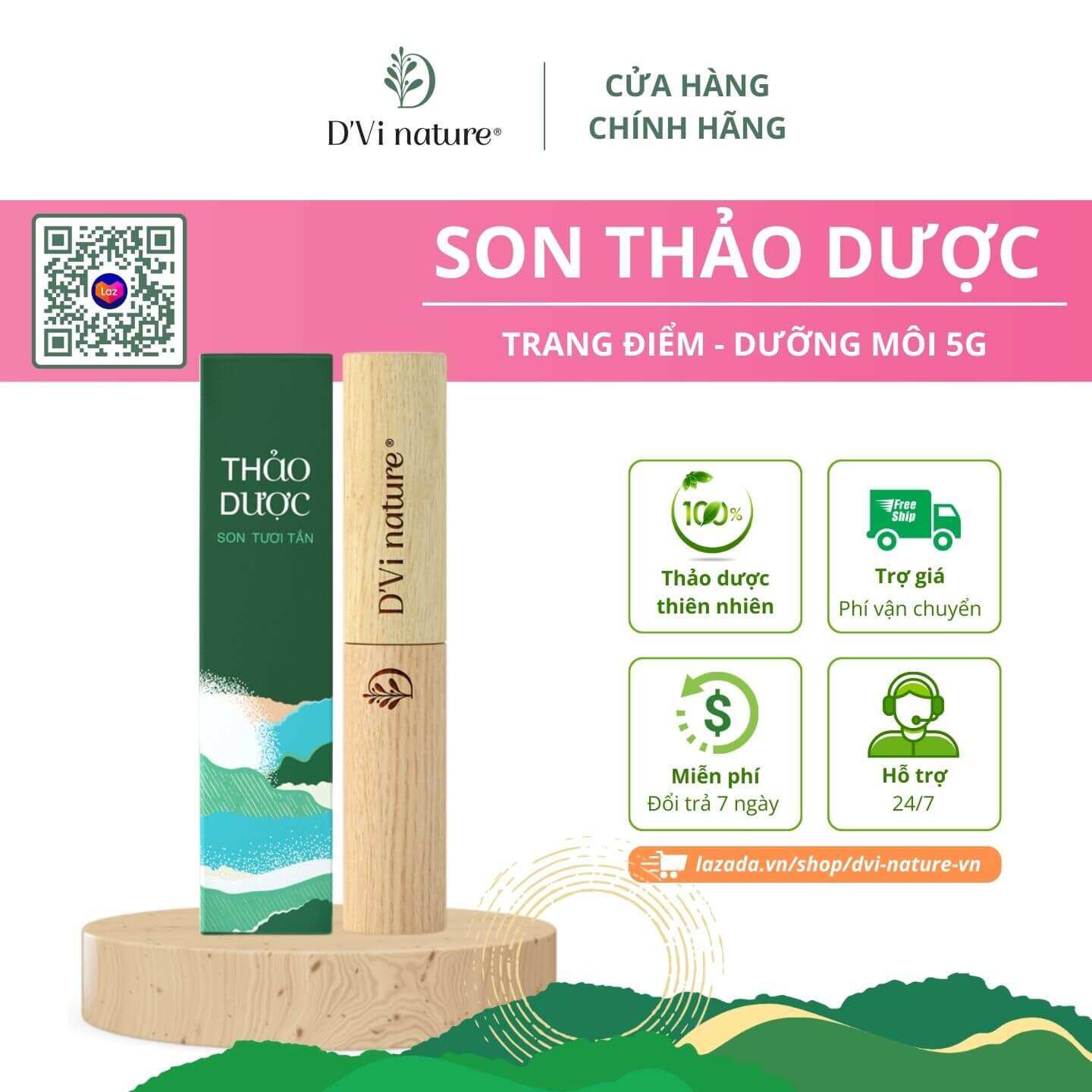 Son thảo dược D'Vi nature dùng trang điểm mỗi ngày, dưỡng môi, dưỡng ẩm, môi mềm từ nhiên và không chứa chì