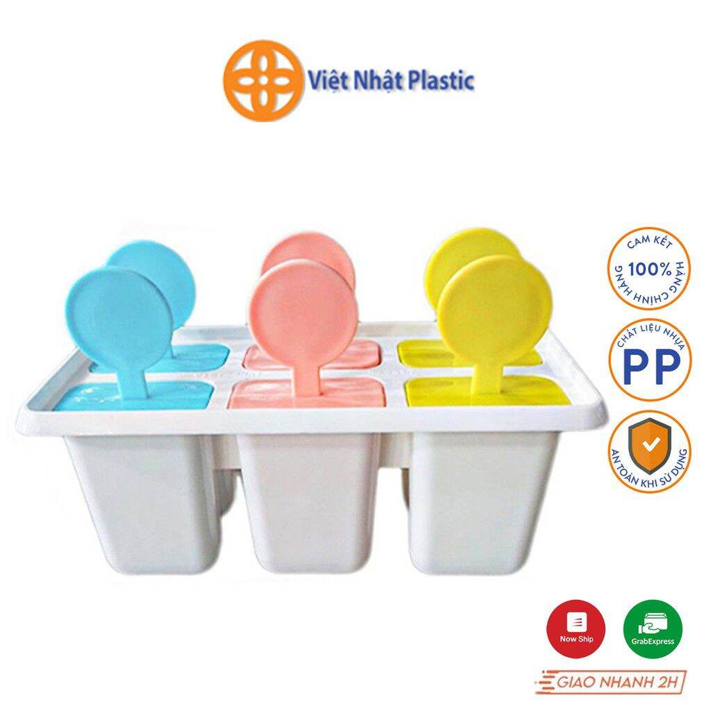 Khuôn làm kem 6 que Việt Nhật Plastic có nắp tay cầm tròn nhiều màu