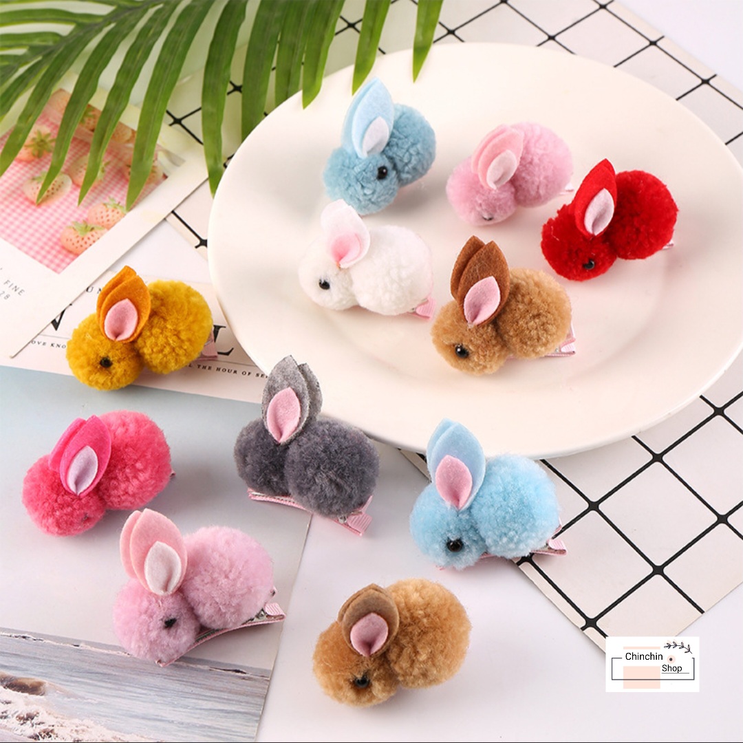 Set 2 kẹp tóc hình thỏ con, thỏ bông 3D cho bé gái