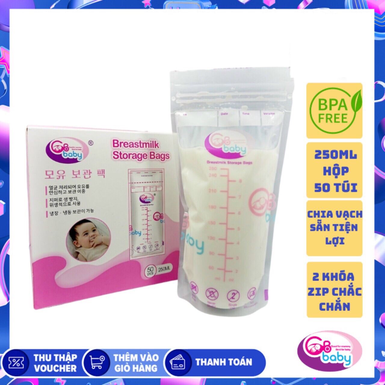 HCMTúi trữ sữa GB Baby Hàn Quốc 250ml 50 túi