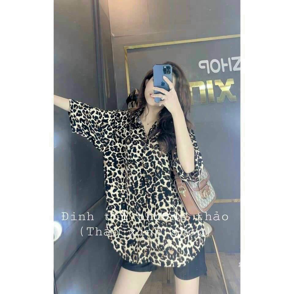 Set áo sơmi beo quần bó ngố