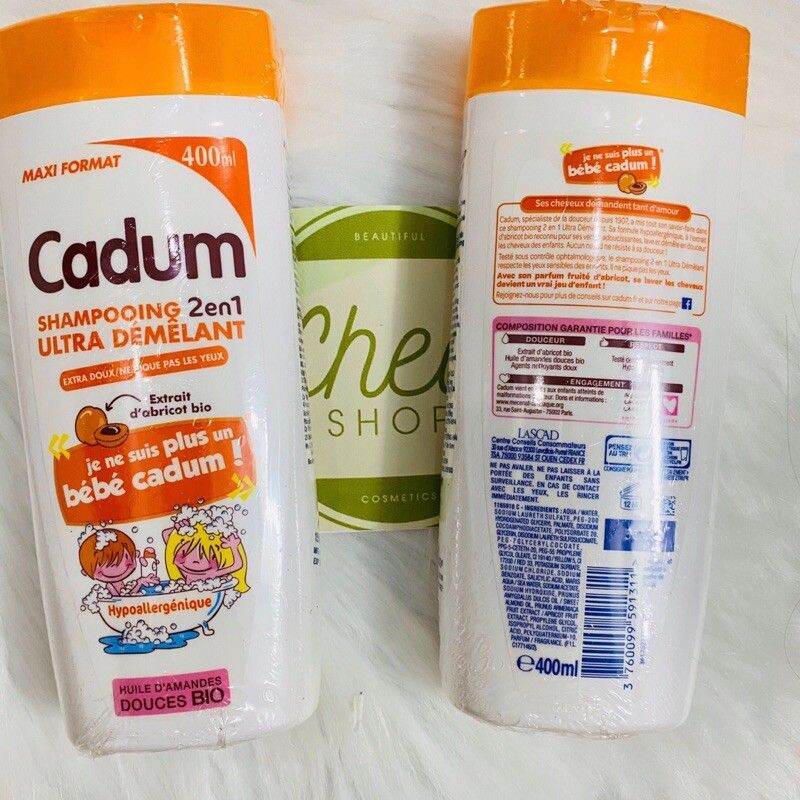 Dầu gội cadum 2 trong 1 cho bé hương mơ 400ml. Pháp