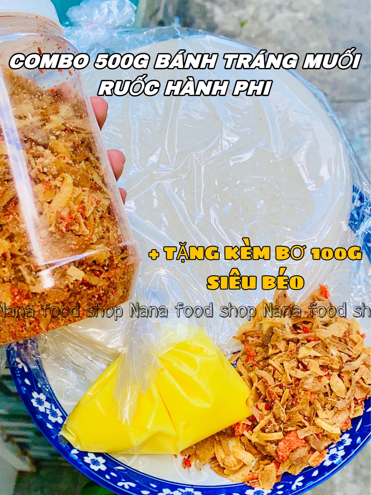 Combo 500g bánh tráng phơi sương + 250g muối ruốc hành phi+200g bơ siêu béo