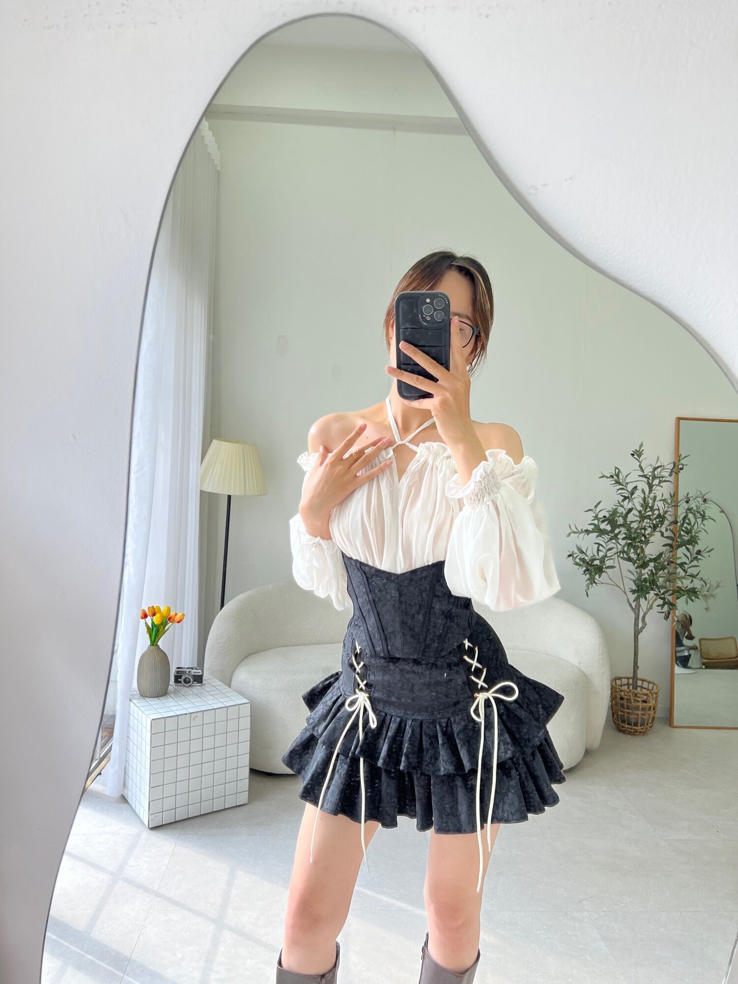 Corset đan dây vải kaki nhung