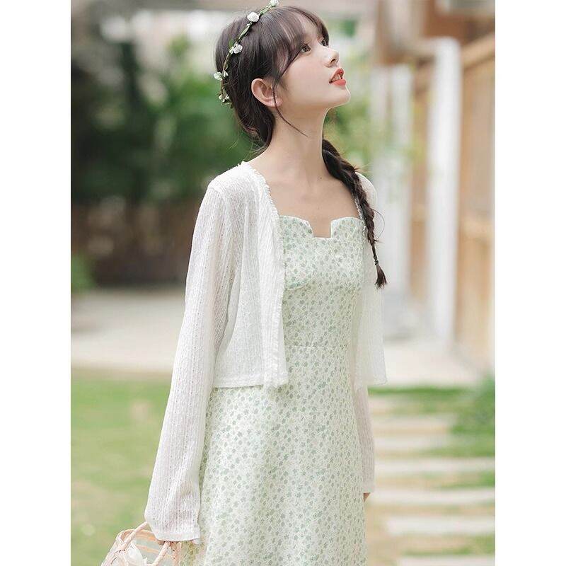 Áo Khoác Cardigan Chống Nắng Ngọt Ngào Cho Nữ Mùa Hè Mỏng Kiểu Pháp Cổ Chữ V Tay Bảy Tay Áo Khoác Ng