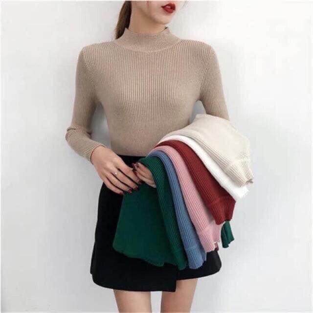áo len tăm cổ 3cm 12 màu/áo len nữ