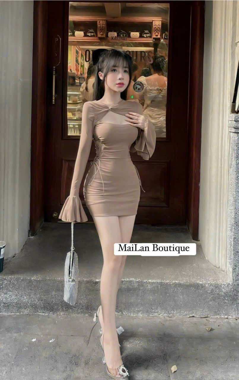 Váy body phối lưới rút dây eo