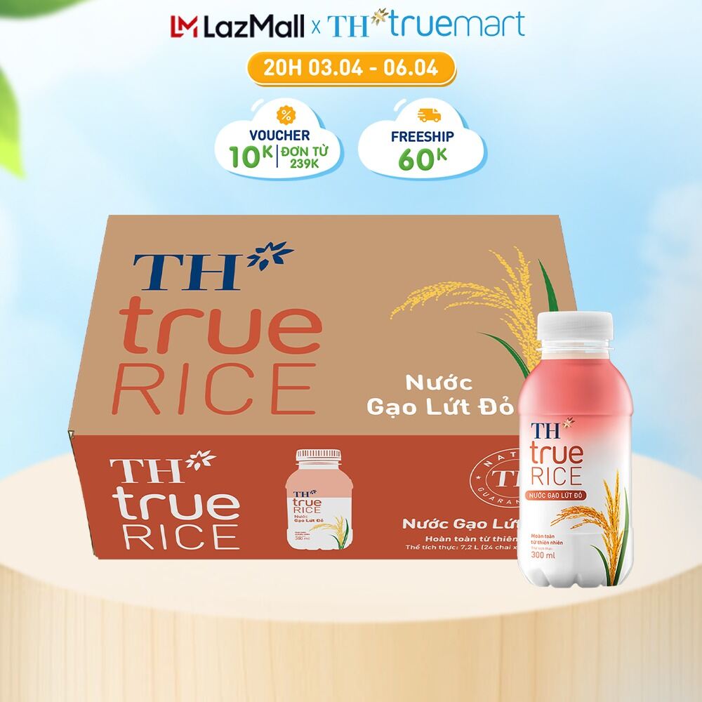 Thùng 24 chai nước gạo lứt đỏ TH True Rice 300ml (300ml x 24)