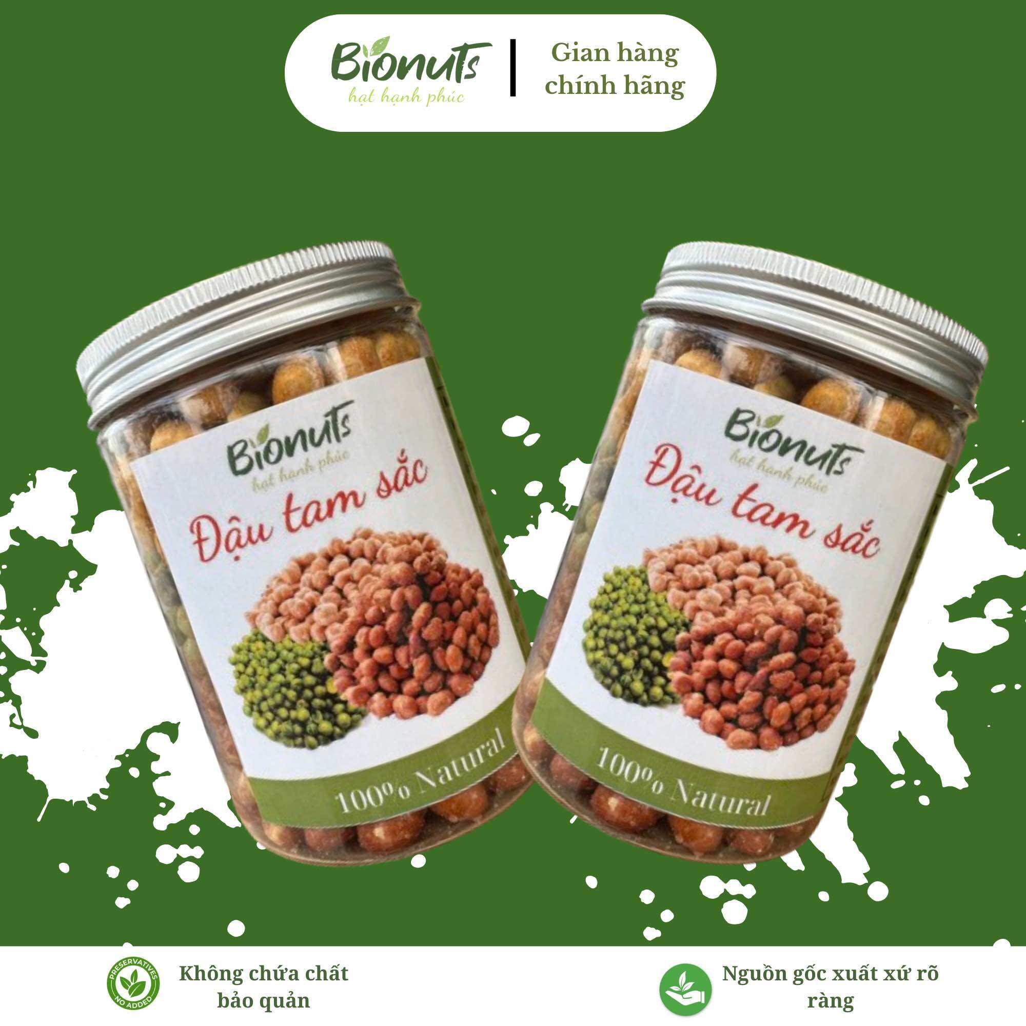 Đậu tam sắc bionuts 185g, đậu phộng tỏi ớt, đậu hà lan tỏi ớt, đậu gà rang muối