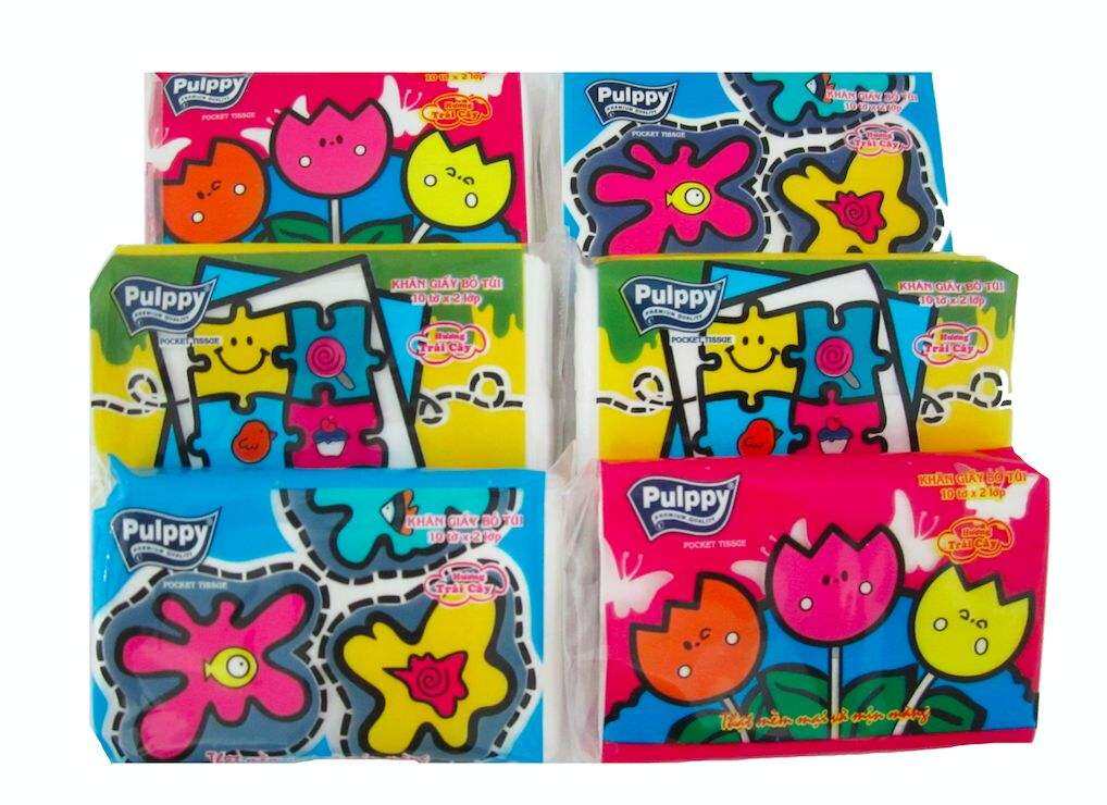 Khăn giấy bỏ túi Pulppy Hương trái cây 1 lốc 6 gói