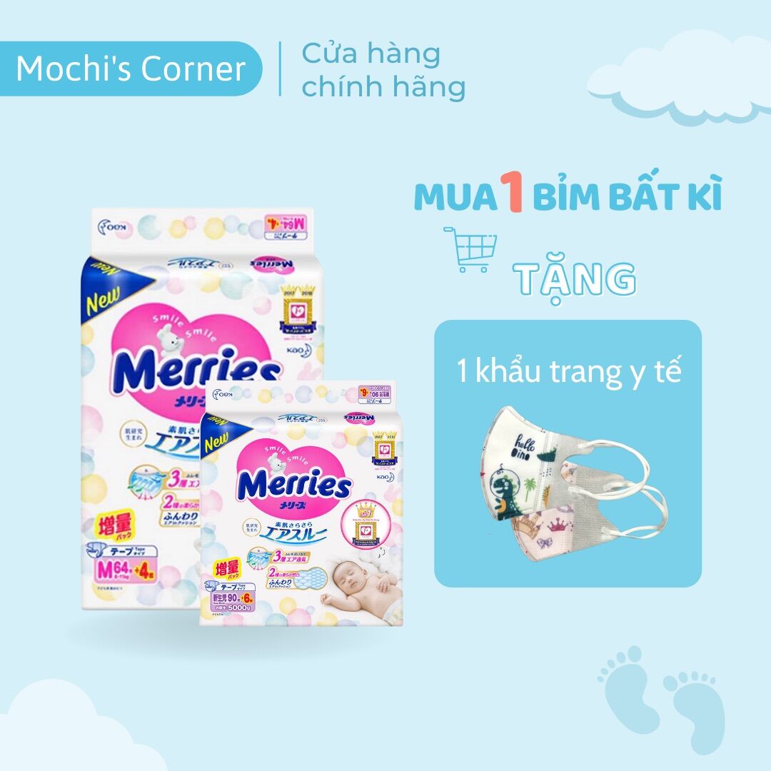 Tphcm-tã bỉm merries dán/quần cộng miếng nb96/s88/m68/m54/l50/xl44/xxl28