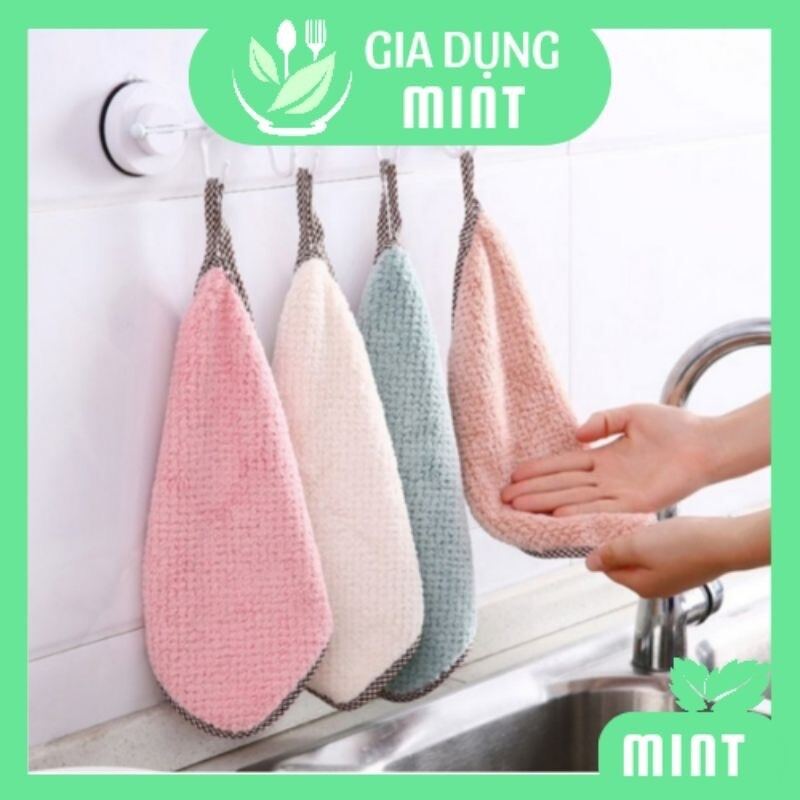 Khăn lau tay sợi len mềm mịn có móc treo tiện dụng