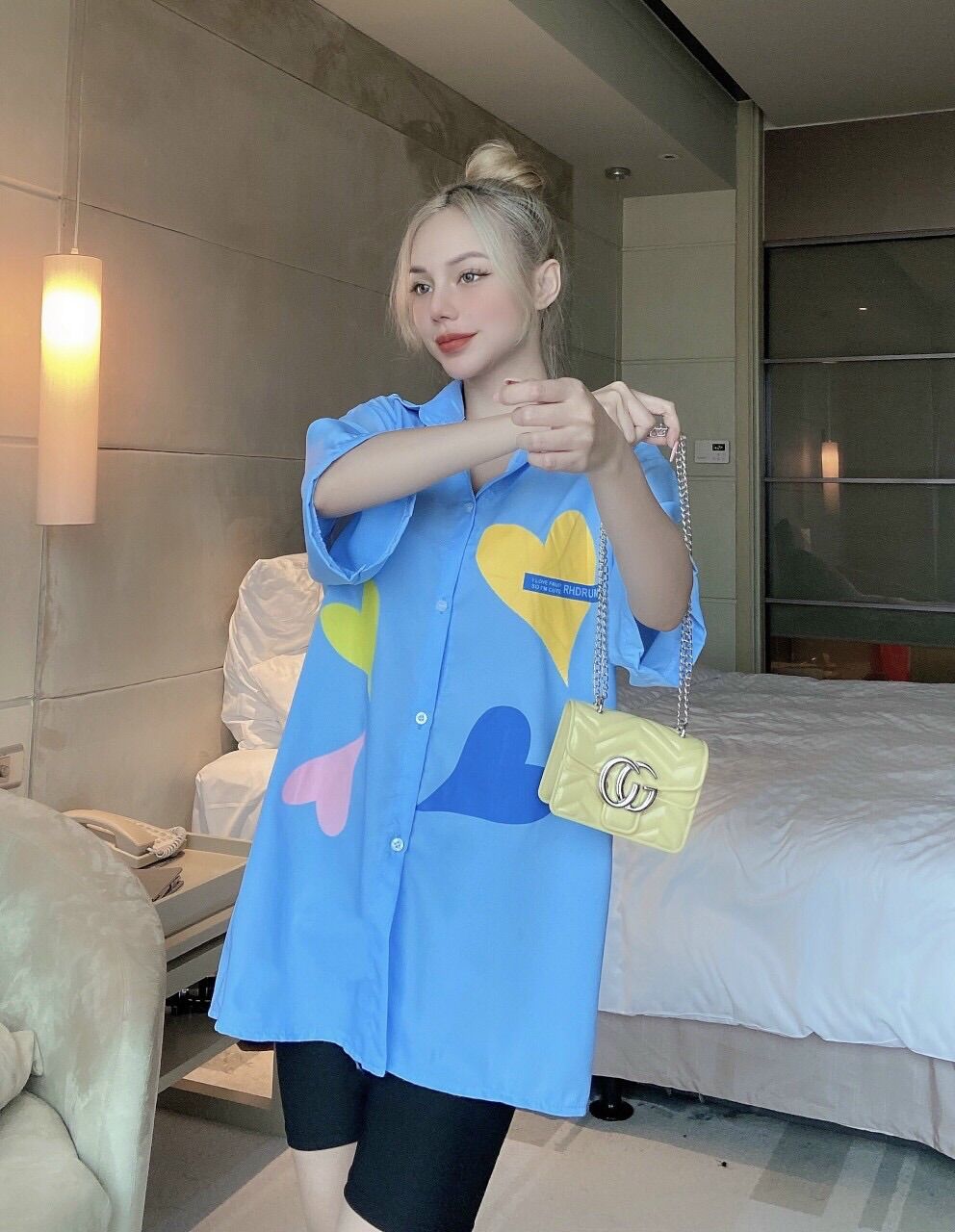 Set áo sơmi form rộng + quần legging ngố