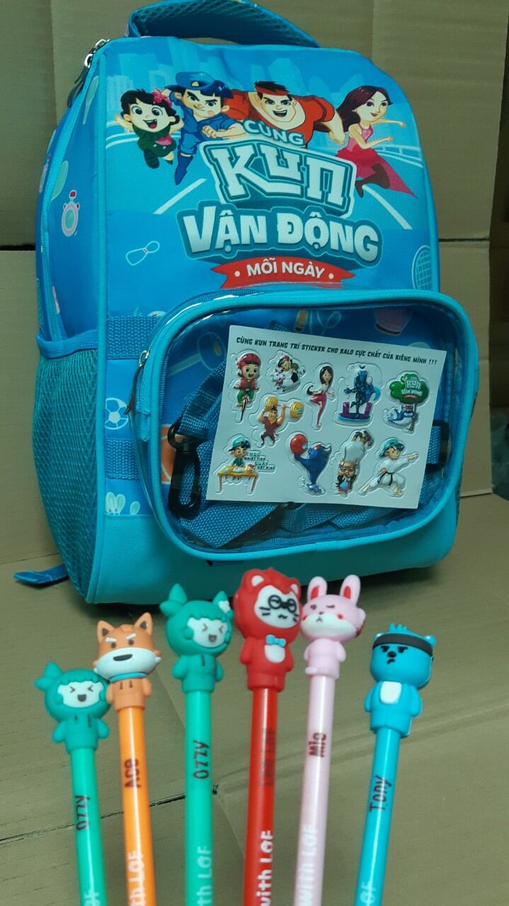 combo 1 Ba lô chống gù kun +1 bút kun dễ thương