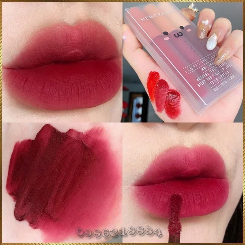 [Hoàn tiền 20%] Set 3 cây son kem lì Herorange Fluffy Lip Glaze trang điểm môi HFL2