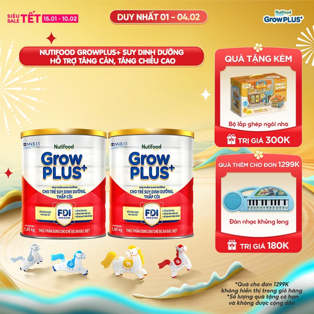 [BAO BÌ MỚI] Combo 2 sữa bột Nutifood GrowPLUS+ Suy Dinh Dưỡng (Đỏ) 1+  - Hỗ trợ tăng cân tăng chiều