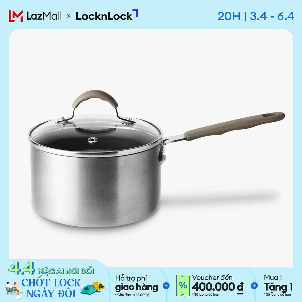 Nồi sâu lòng chống dính Lock&Lock Handycook 14cm LHD1141 - 1 tay cầm dài - Có kèm nắp - Màu xám