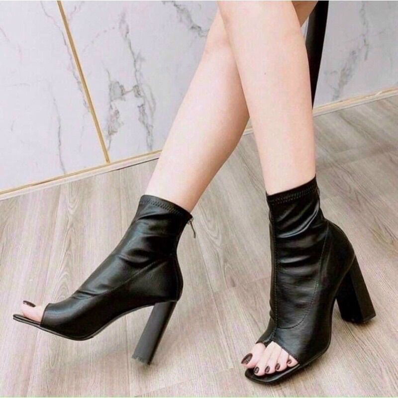 Boot nữ đế cao hở mũi sẵn 2 loại bóng, lì
