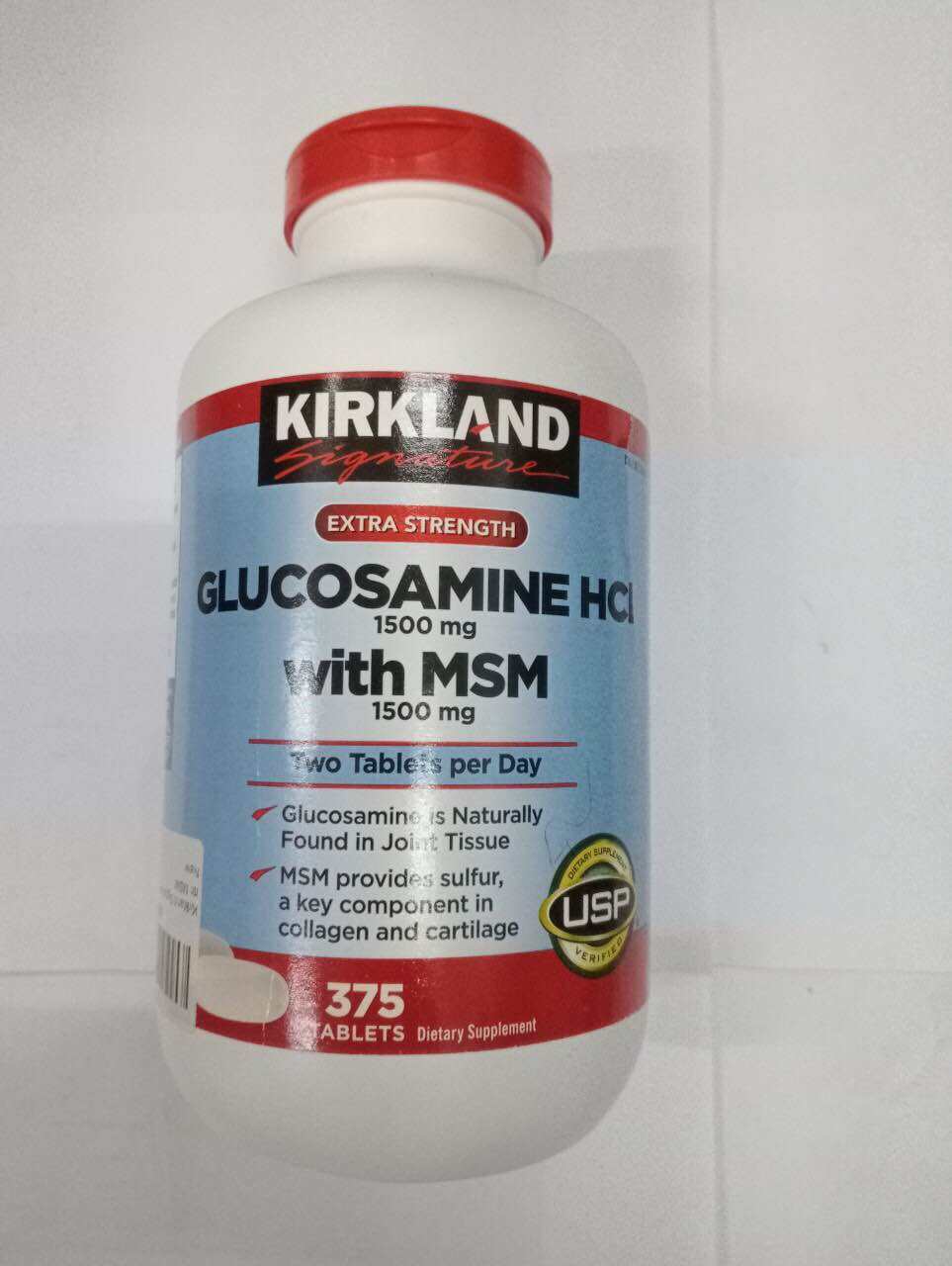 Kirkland Glucosamine HCL 1500mg With MSM 1500mg Hộp 375 Viên, Nắp Đỏ