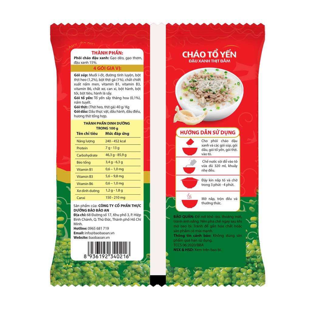 Cháo tổ yến đậu xanh thịt bằm thùng 30gói