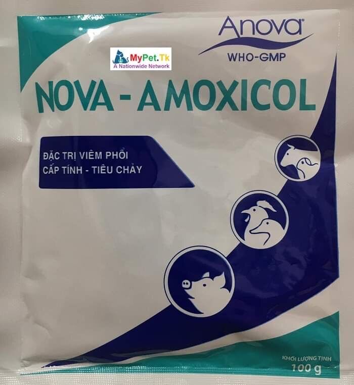 Nova Amoxicol - Đặc Tr ị Viêm Phổi Cấp Tính, Tiêu Chảy Cho Gà Vịt Bồ Câu Chó Mèo 100G