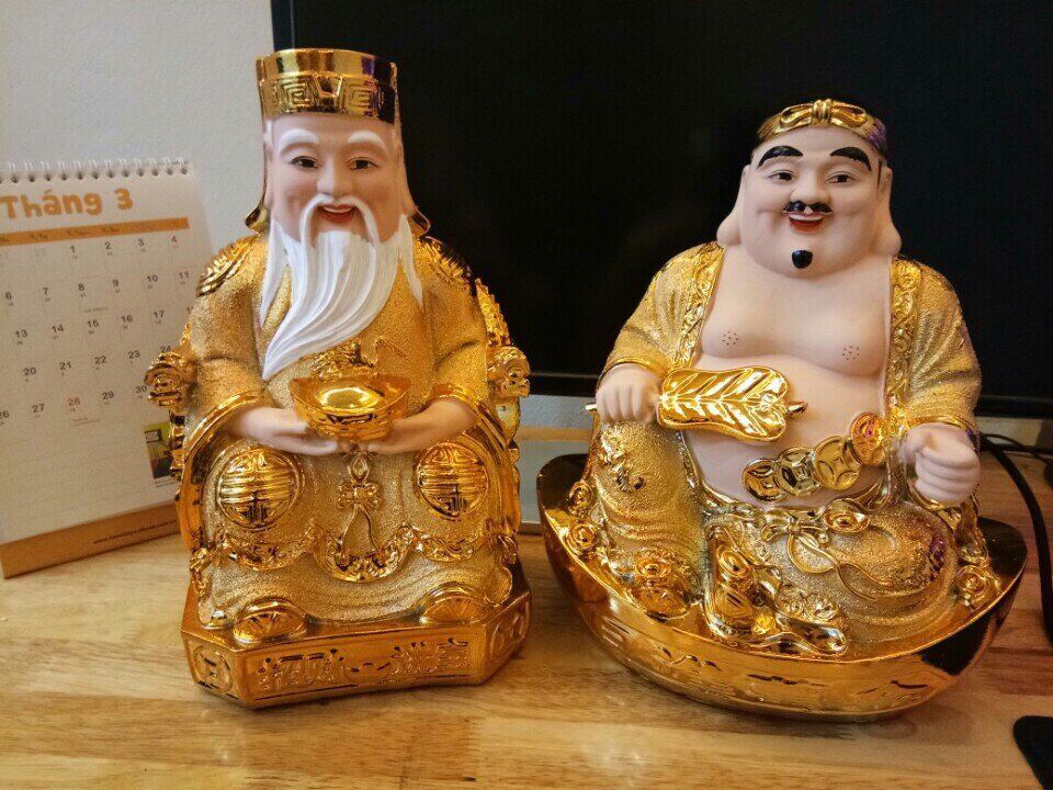 Bộ tượng thần tài thổ địa kim sa màu đồng
