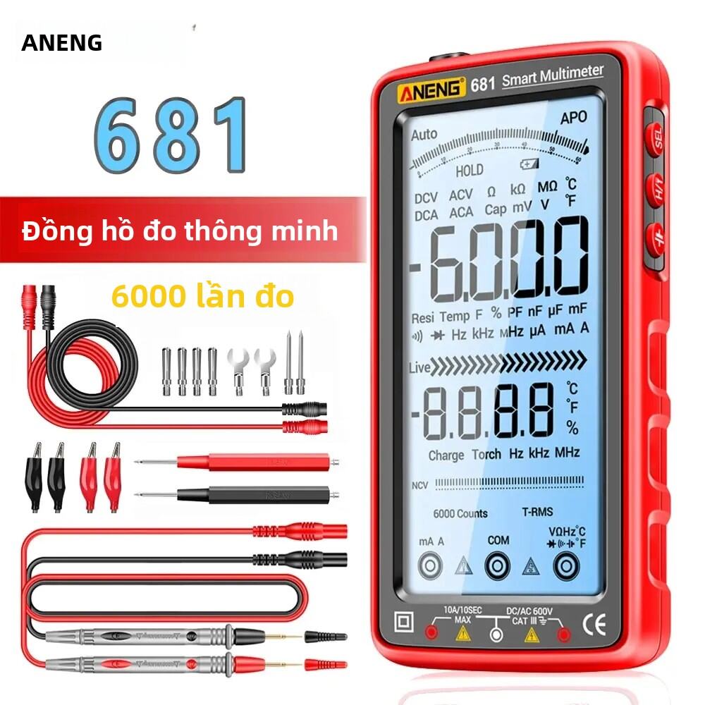 ANENG 681 Đồng Hồ Vạn Năng Kỹ Thuật Số Có Thể Sạc Lại Máy Kiểm Tra Điện Áp AC/DC Không Tiếp Xúc Chuyên Nghiệp Với Màn Hình LCD Đo Điện Dung Điện Cảm Hiện Tại