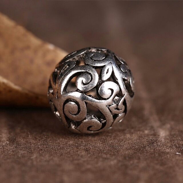 Charm bi cầu hoa văn bạc thái làm vòng handmade