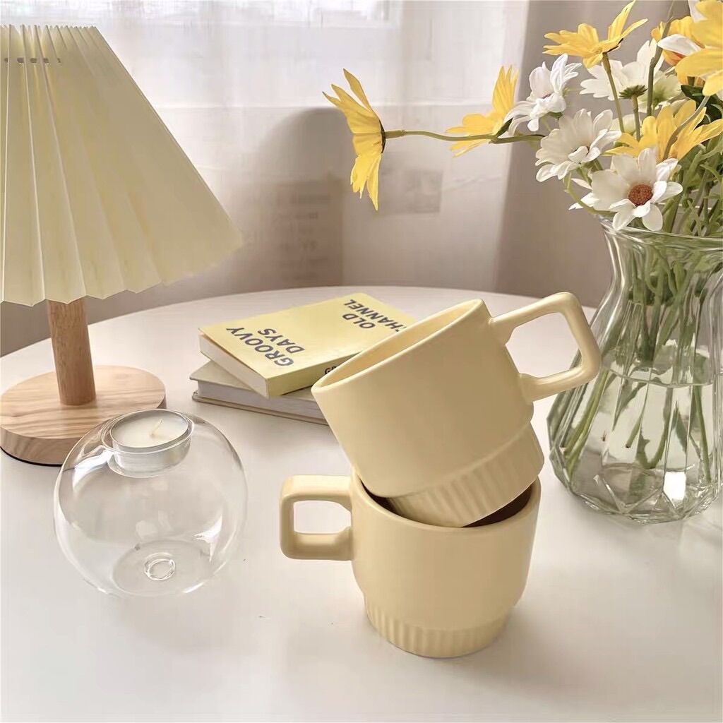 [Ảnh thật] Cốc sứ vàng Macaron phong cách Hàn Quốc 330ml