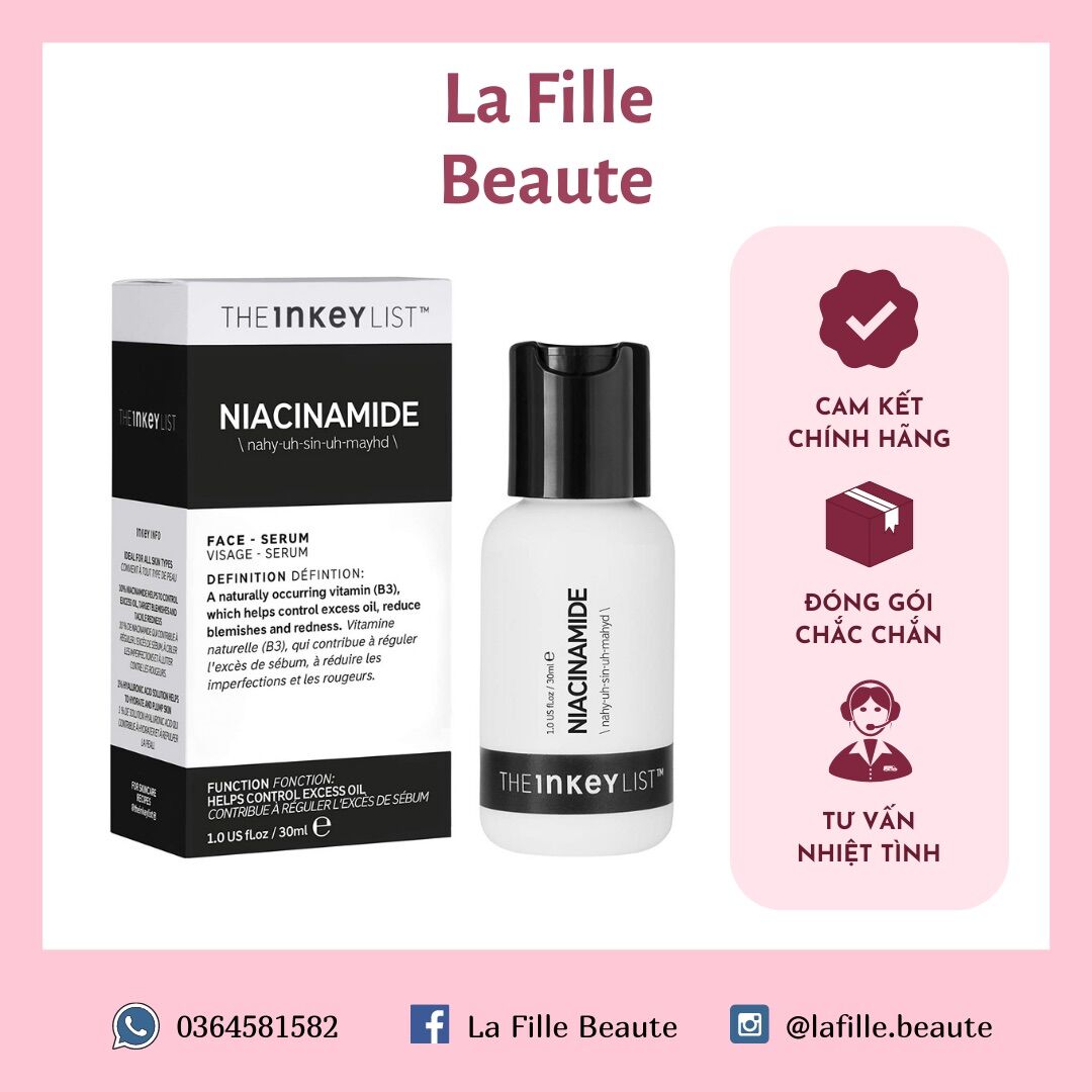 Serum giảm mụn, mờ thâm, kiềm dầu The Inkey List Niacinamide 30ml