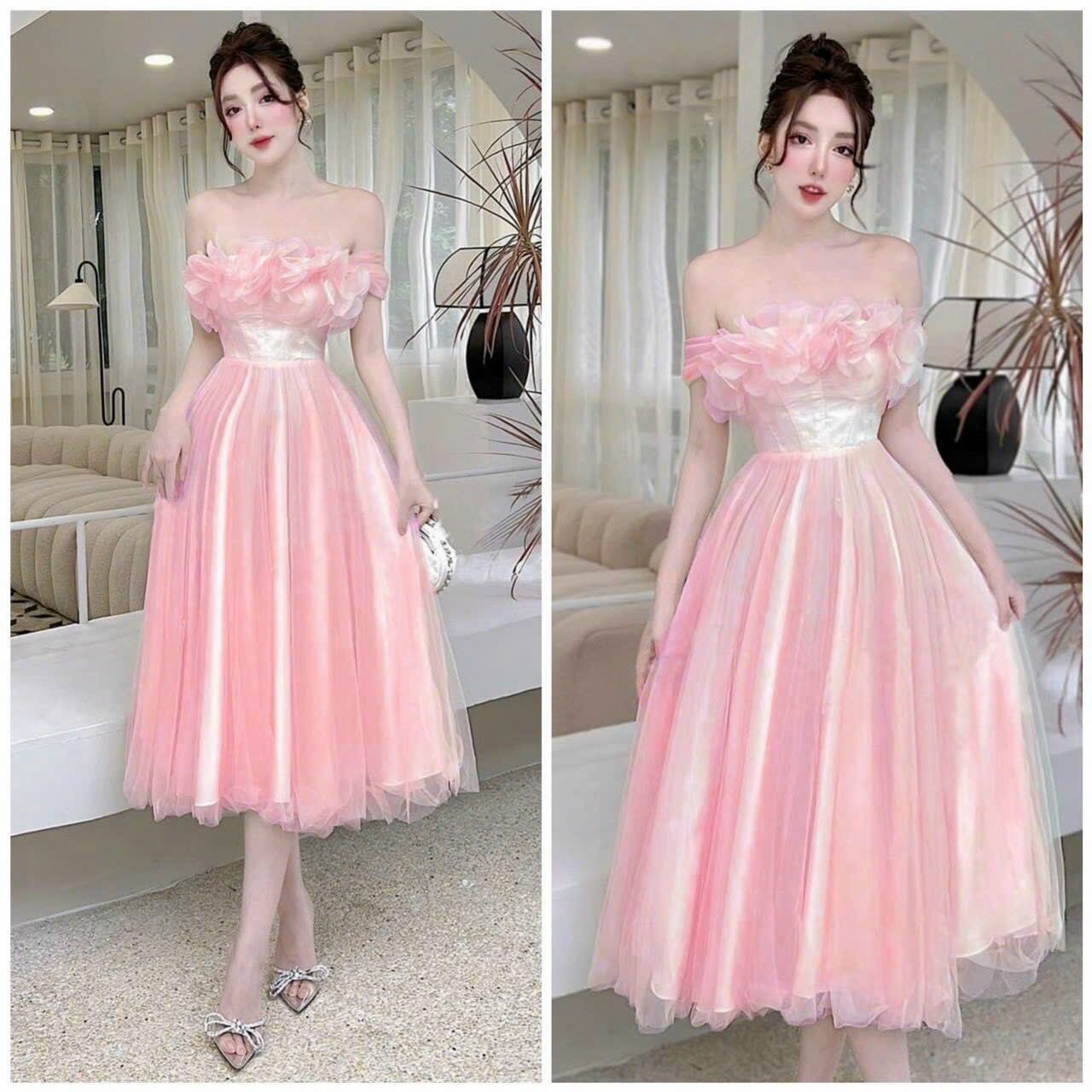 ĐẦM  LƯỚI CÔNG CHÚA BẸT VAI ĐÍNH HOA