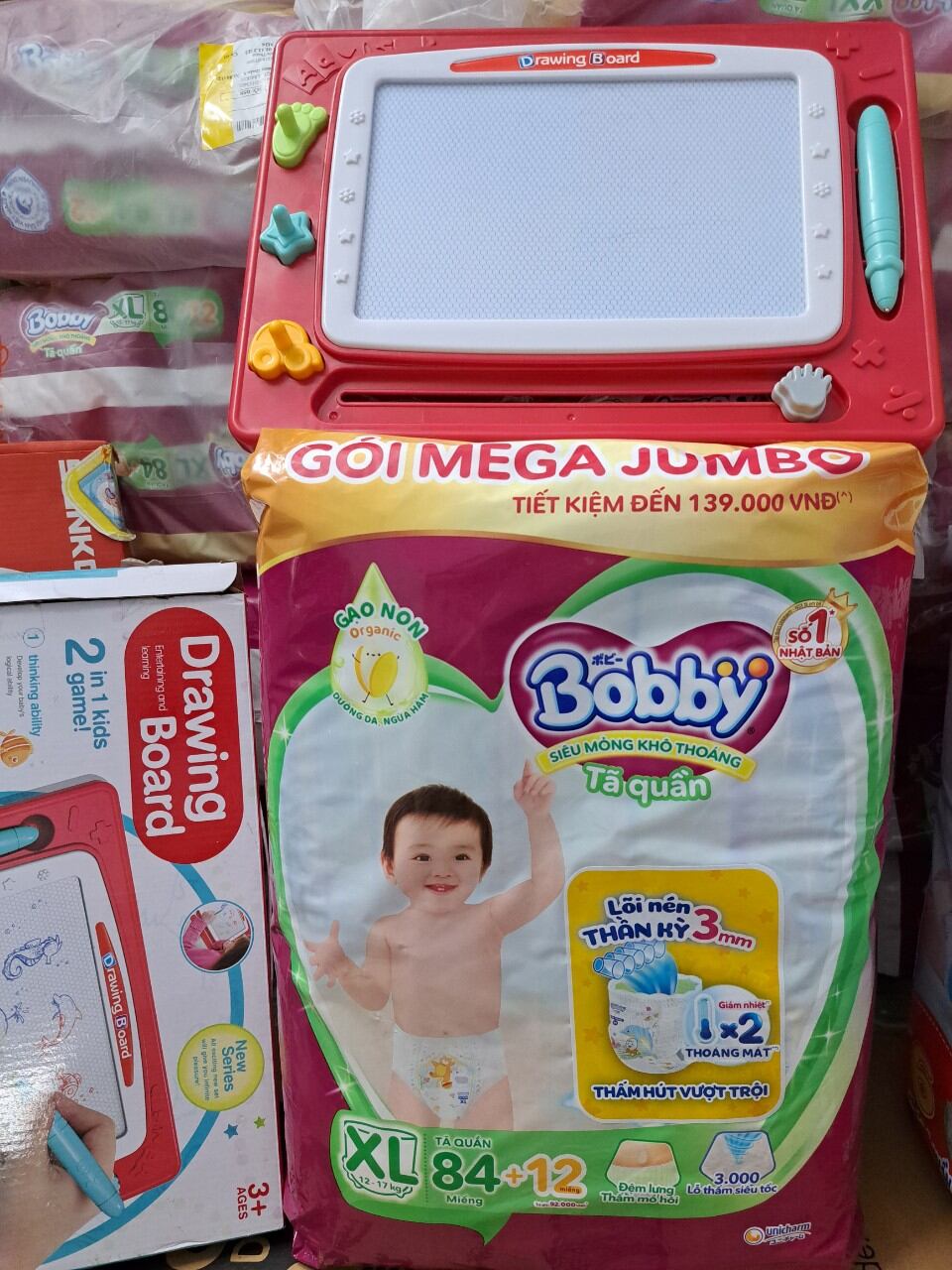 Kèm bảng nam châm tự xóa. tã quần bobby megq jumbo đủ size