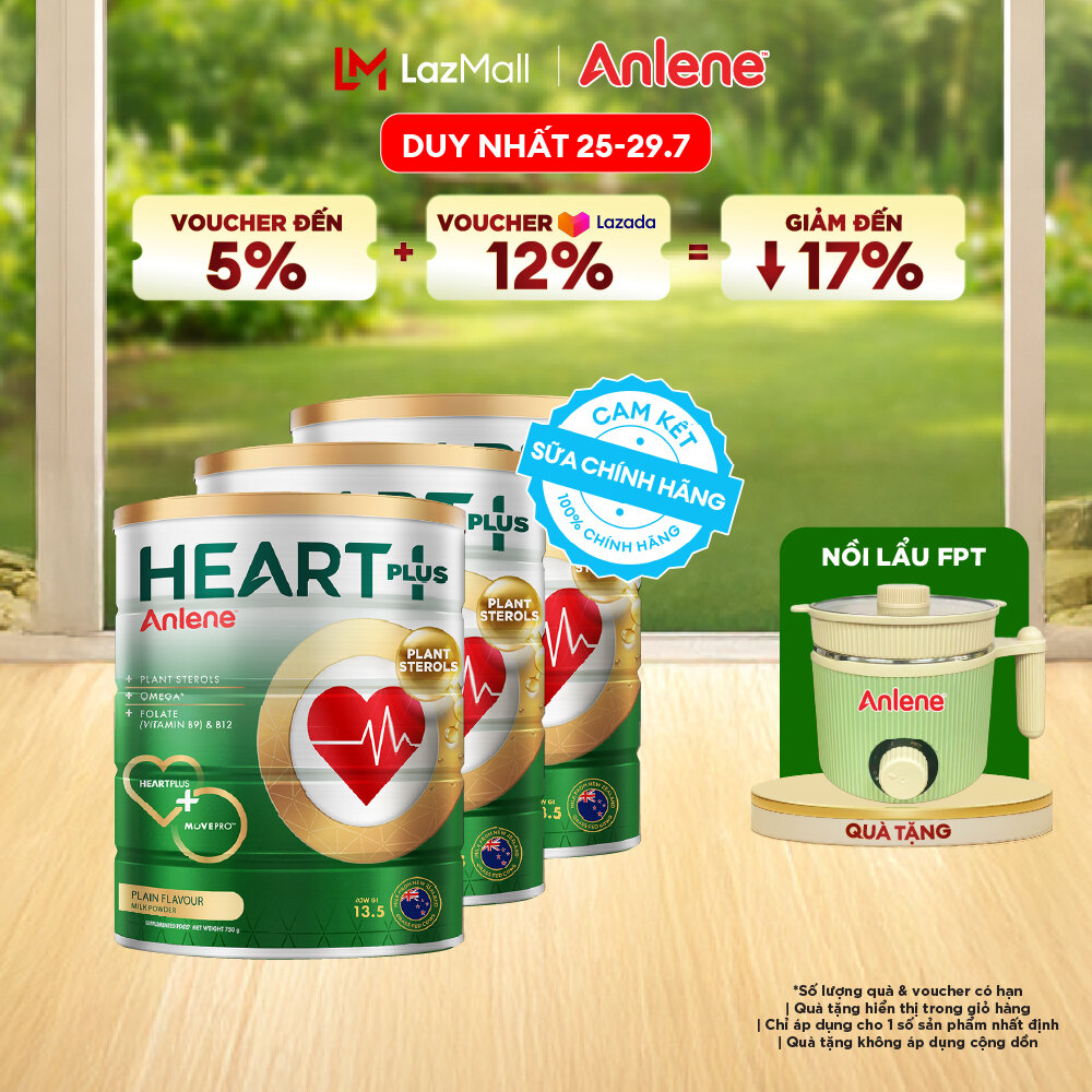 [Voucher giảm đến 26%]Combo 3 Sữa Bột Anlene Heart Plus Với Dưỡng Chất Chăm Sóc Sức Khỏe Tim Mạch Lon 750G