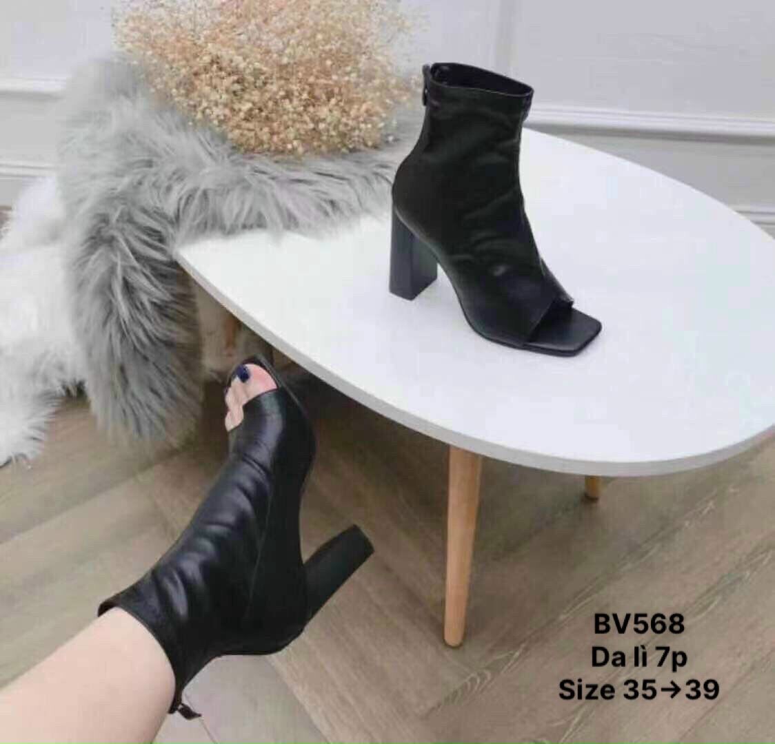 Boot nữ da lì hở ngón 7p bv568