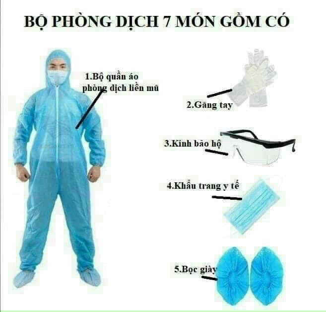 Bộ đồ bảo hộ xanh 7 món .