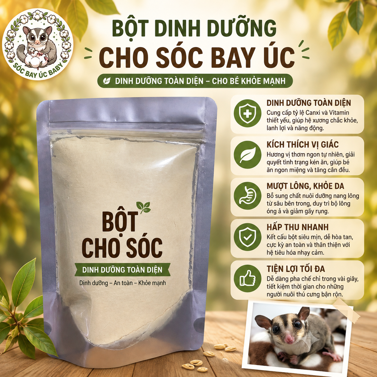 Sữa Bột Dinh Dưỡng Bổ Sung Canxi Cho Sóc Bay Úc, Sóc Bông, Sóc Đất, Sóc Nhan, Hamster, Nhím, Thỏ, Bọ Ú, Mèo... - Sữa Dễ Pha Giúp Bé Ăn Khỏe, Lông Đẹp