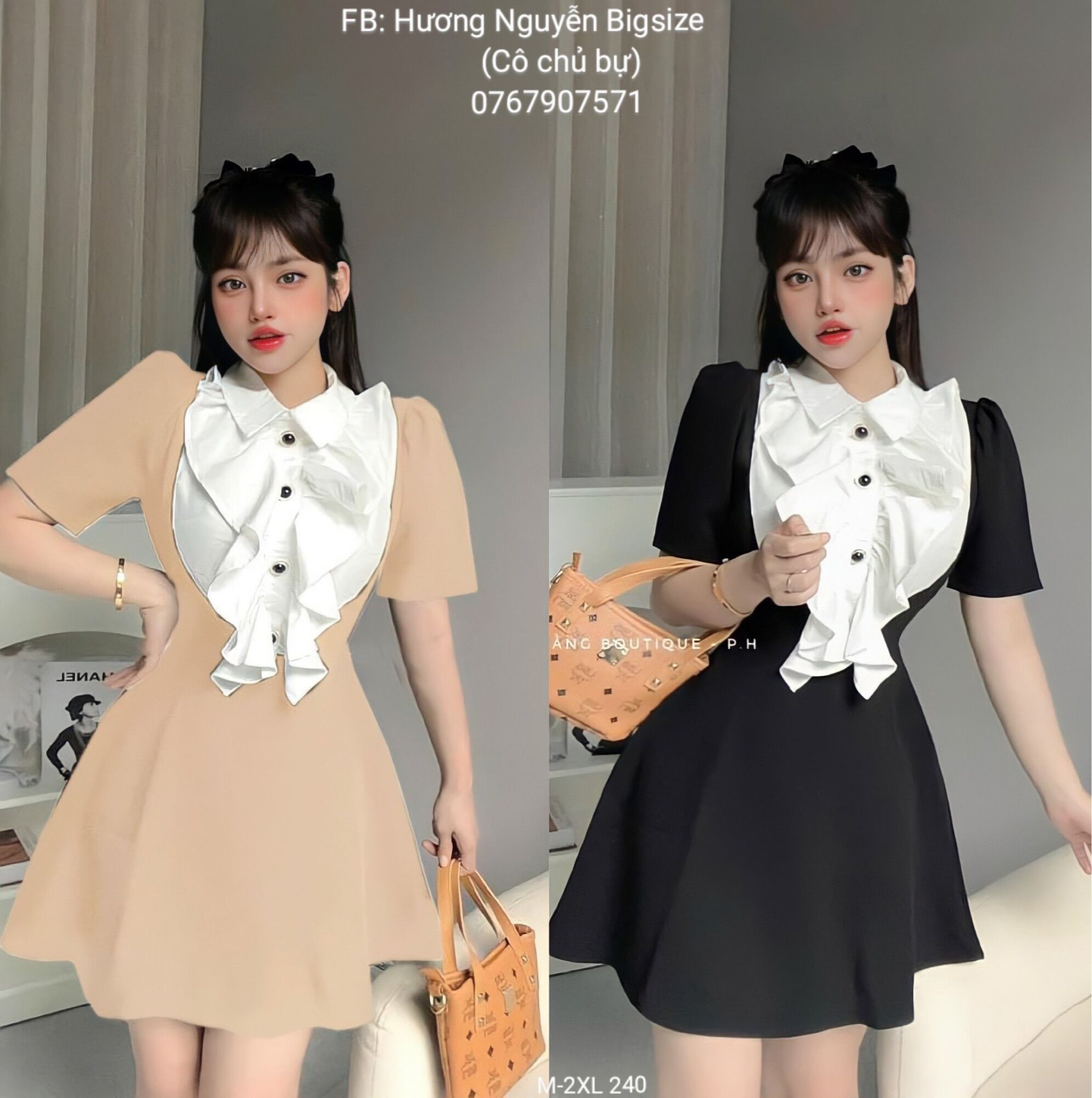 50-90kg Bigsize ĐẦM SƠ MI CỔ BÈO