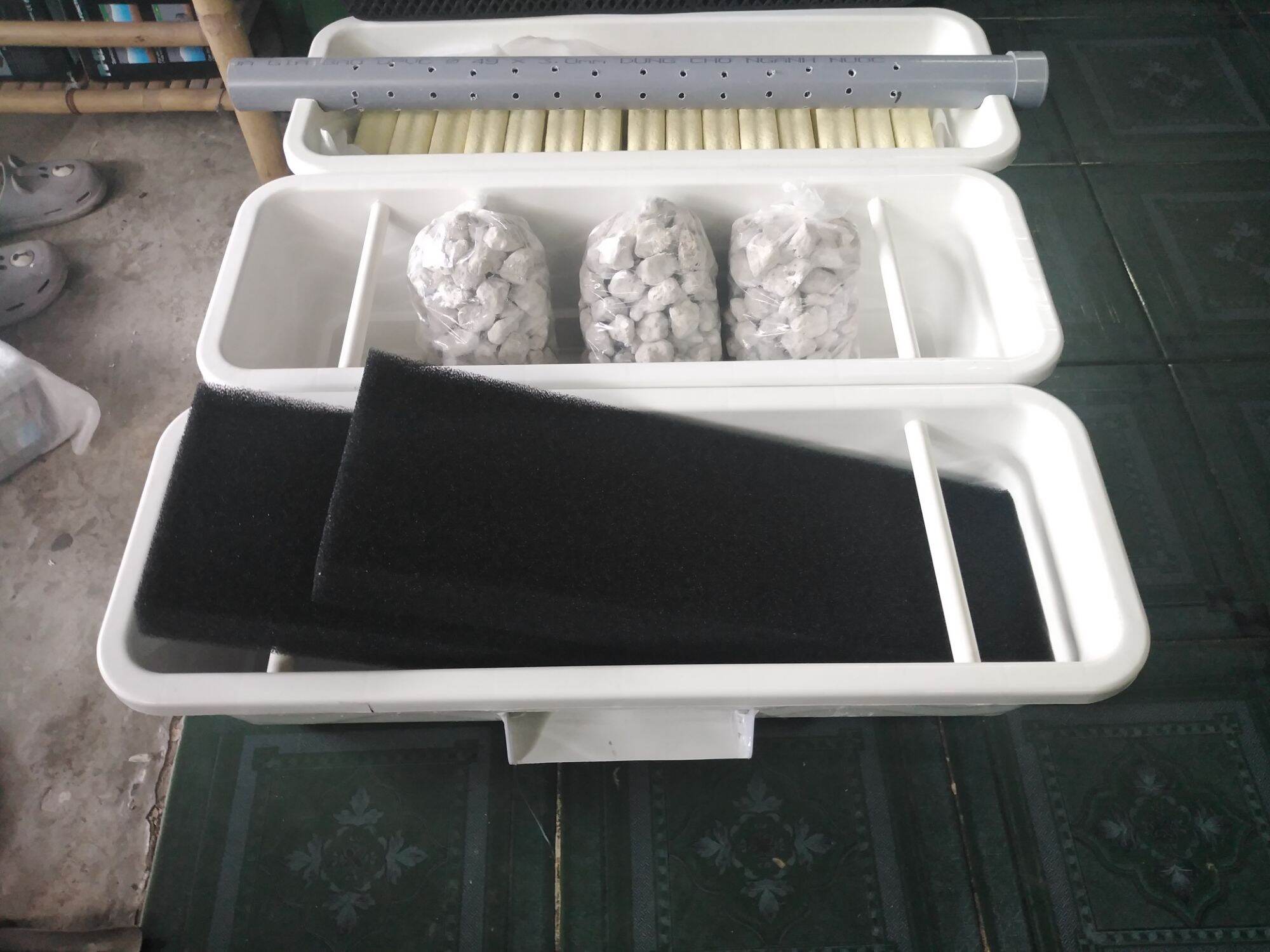 [HCM]Bộ baki trắng thác 3 tầng (69x25x55) kèm ống mưa và vật liệu lọc